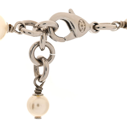 Chanel Graduated Pearl Crystal CC Long Necklace Silver 4 of 5