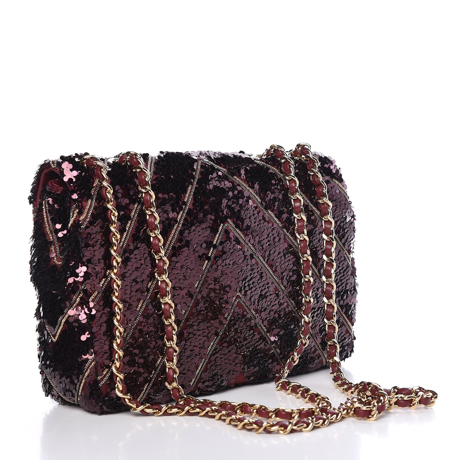 Chanel Sequins Chevron Classic Flap Burgundy 3 of 9
