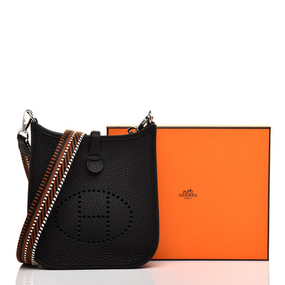 Hermes Taurillon Clemence Amazone Sangle Cavale Evelyne TPM Black Noisette 10 of 10