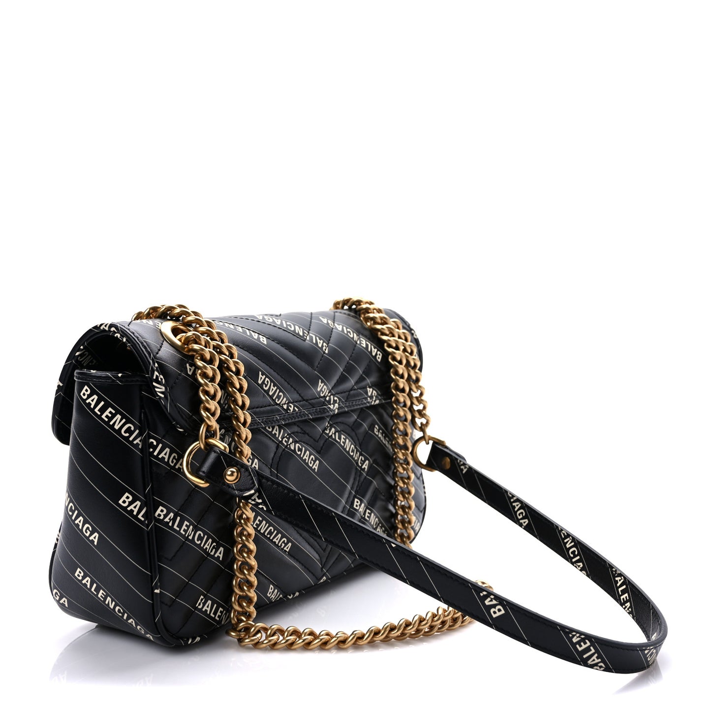 X BALENCIAGA Calfskin Matelasse Logo Print Small GG Marmont Shoulder Bag Black