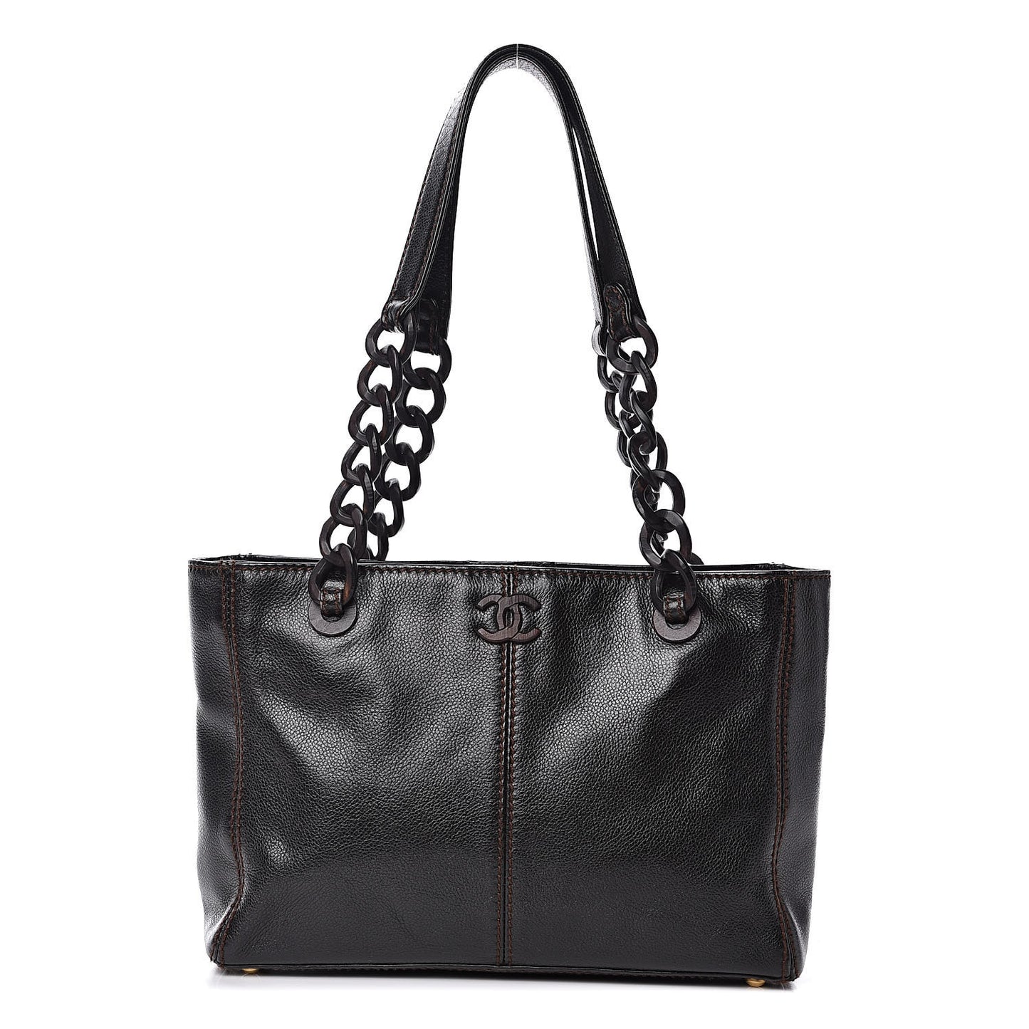 Calfskin Wood Chain Tote Black