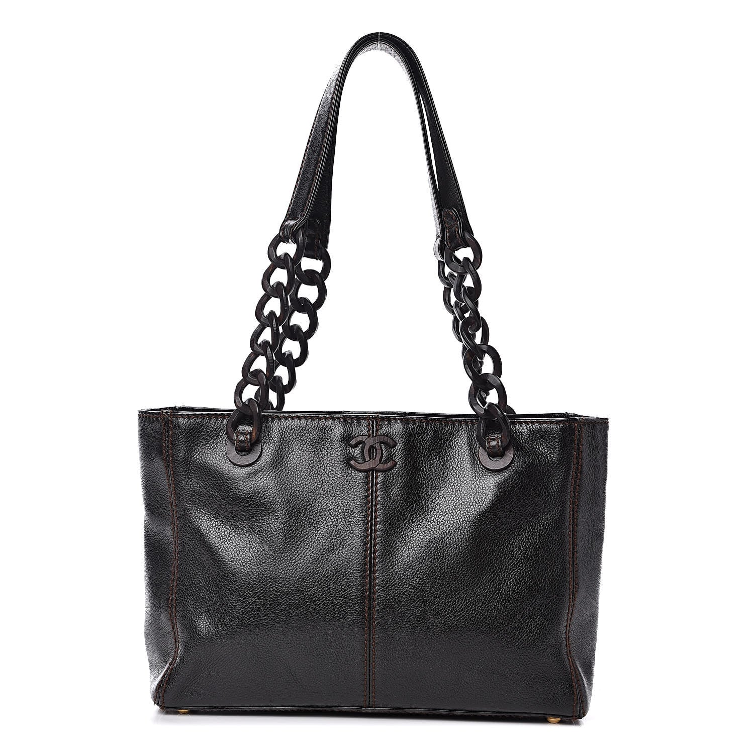 Chanel Calfskin Wood Chain Tote Black 1 of 15