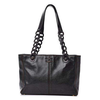 Chanel Calfskin Wood Chain Tote Black 1 of 15
