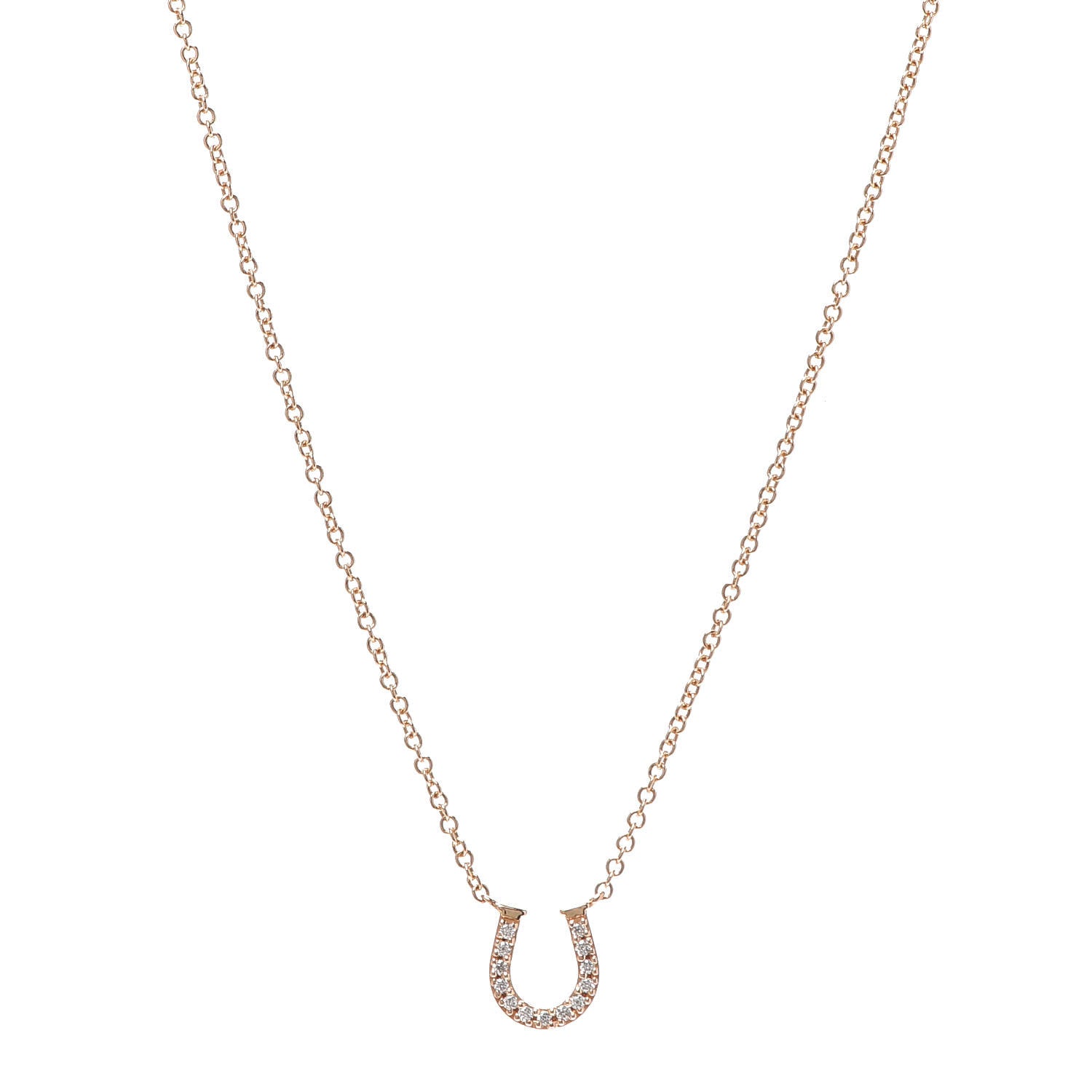 Tiffany 18K Rose Gold Diamond Mini Metro Horseshoe Pendant Necklace 1 of 5