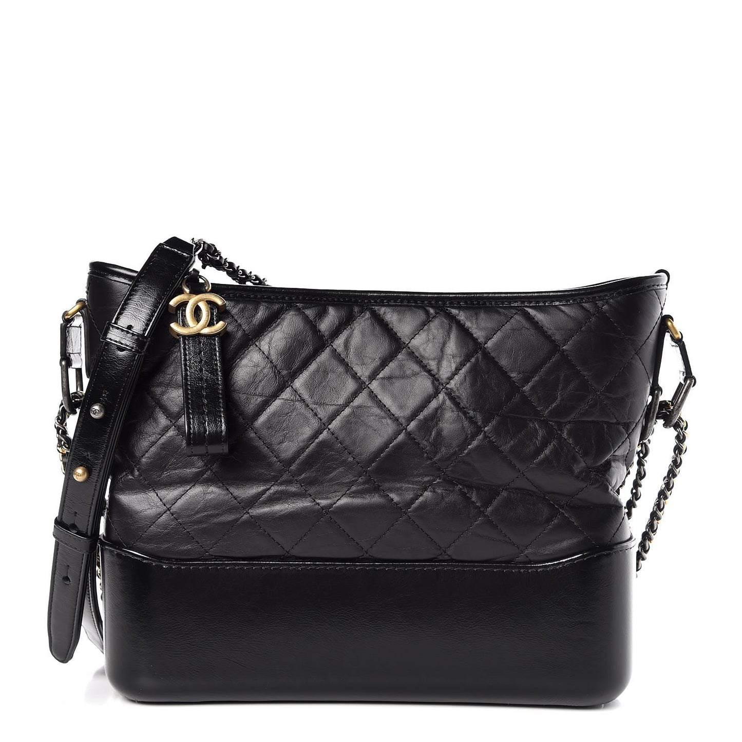 Aged Calfskin Quilted Medium Gabrielle Hobo Black