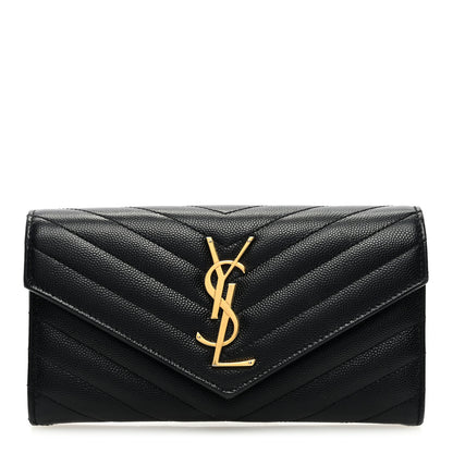Saint Laurent Grain De Poudre Matelasse Chevron Monogram Flap Wallet Black 1 of 9