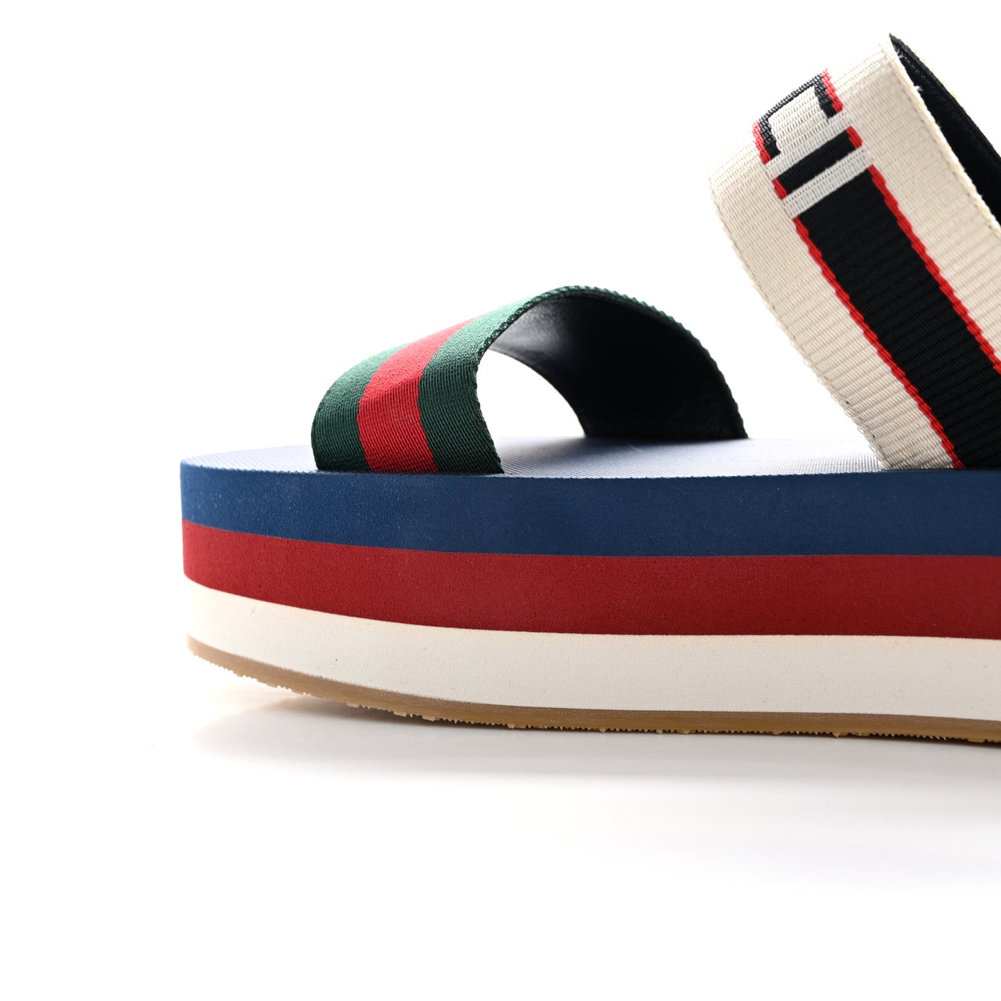 Nylon Stripe Logo Sylvie Web Platform Slingback Sandals 40 Green Red Ecru