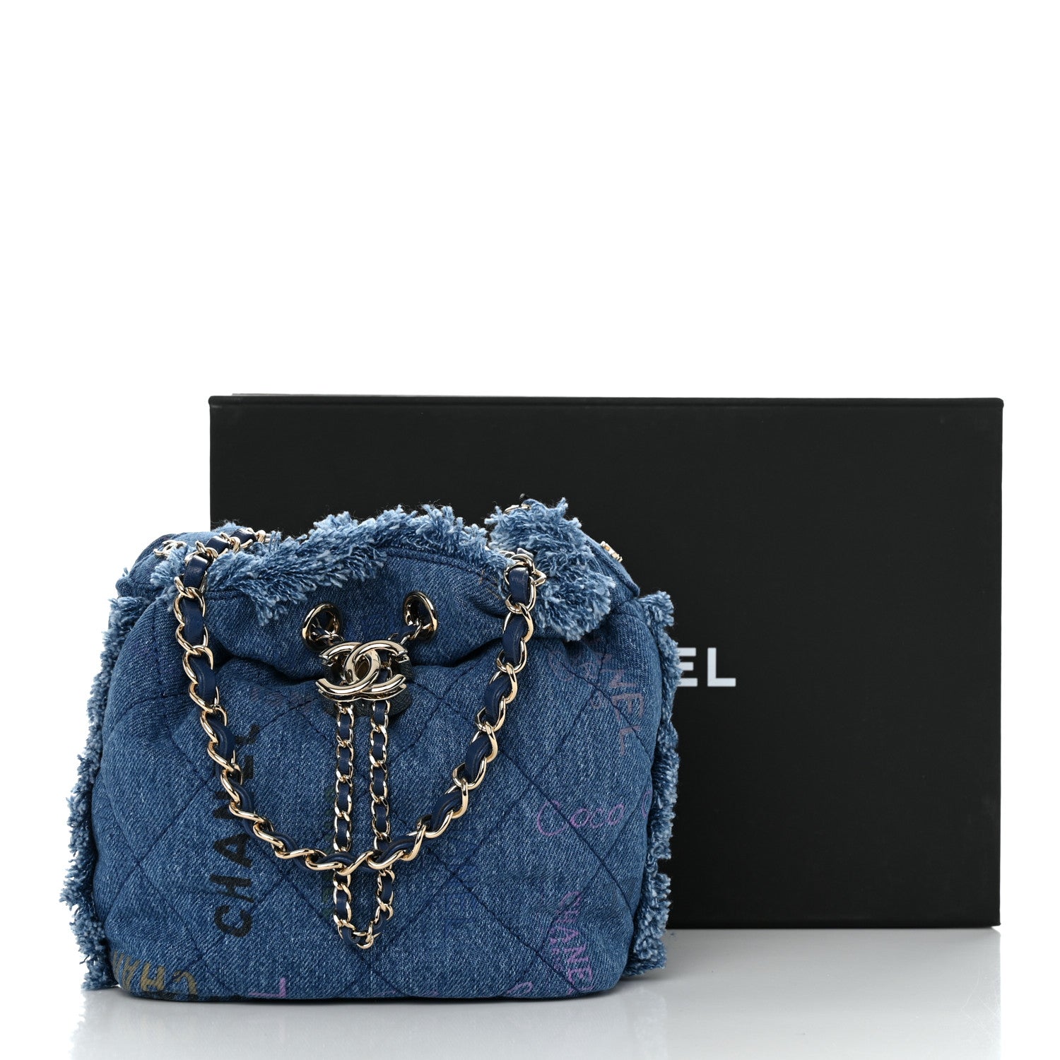 Chanel Denim Quilted Small Mood Bucket With Chain Blue Multicolor 11 of 11