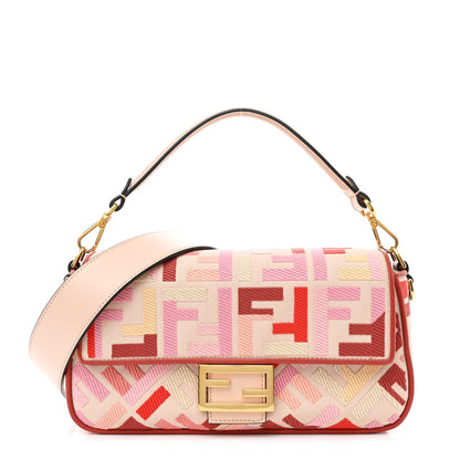 Fendi Canvas Vitello King FF Embroidered Baguette Rosa Quarzo Bloody Mary Multicolor 1 of 10