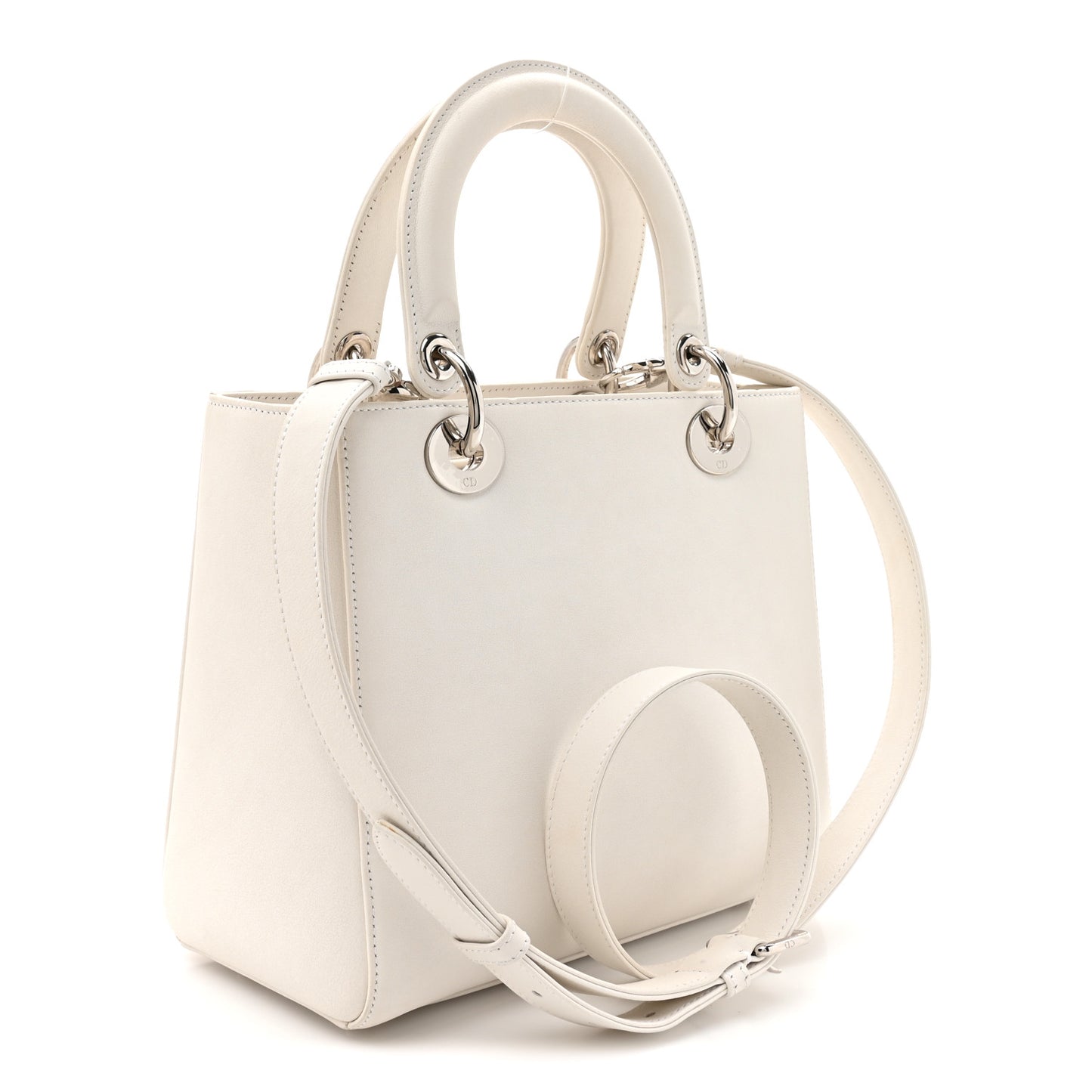 Smooth Calfskin Patch Embellished Medium Lady Dior White