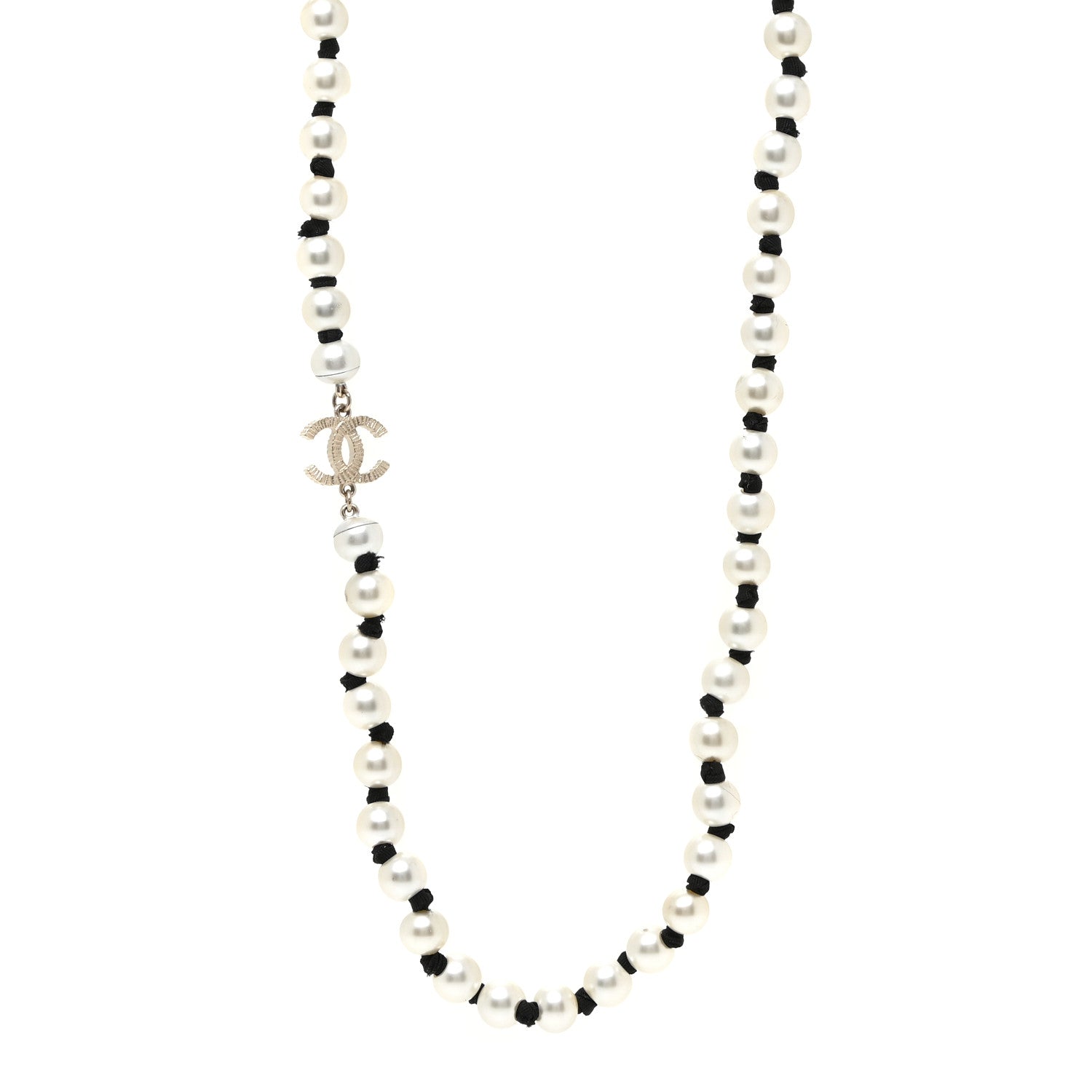 Chanel Pearl Grosgrain CC Runway Long Necklace Gold 1 of 4