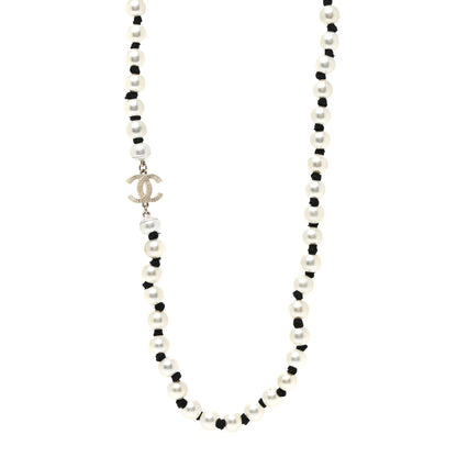 Chanel Pearl Grosgrain CC Runway Long Necklace Gold 1 of 4