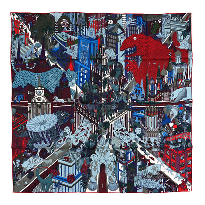 Hermes Silk Animapolis Scarf 90 Bordeaux Bleu Rouge 1 of 3