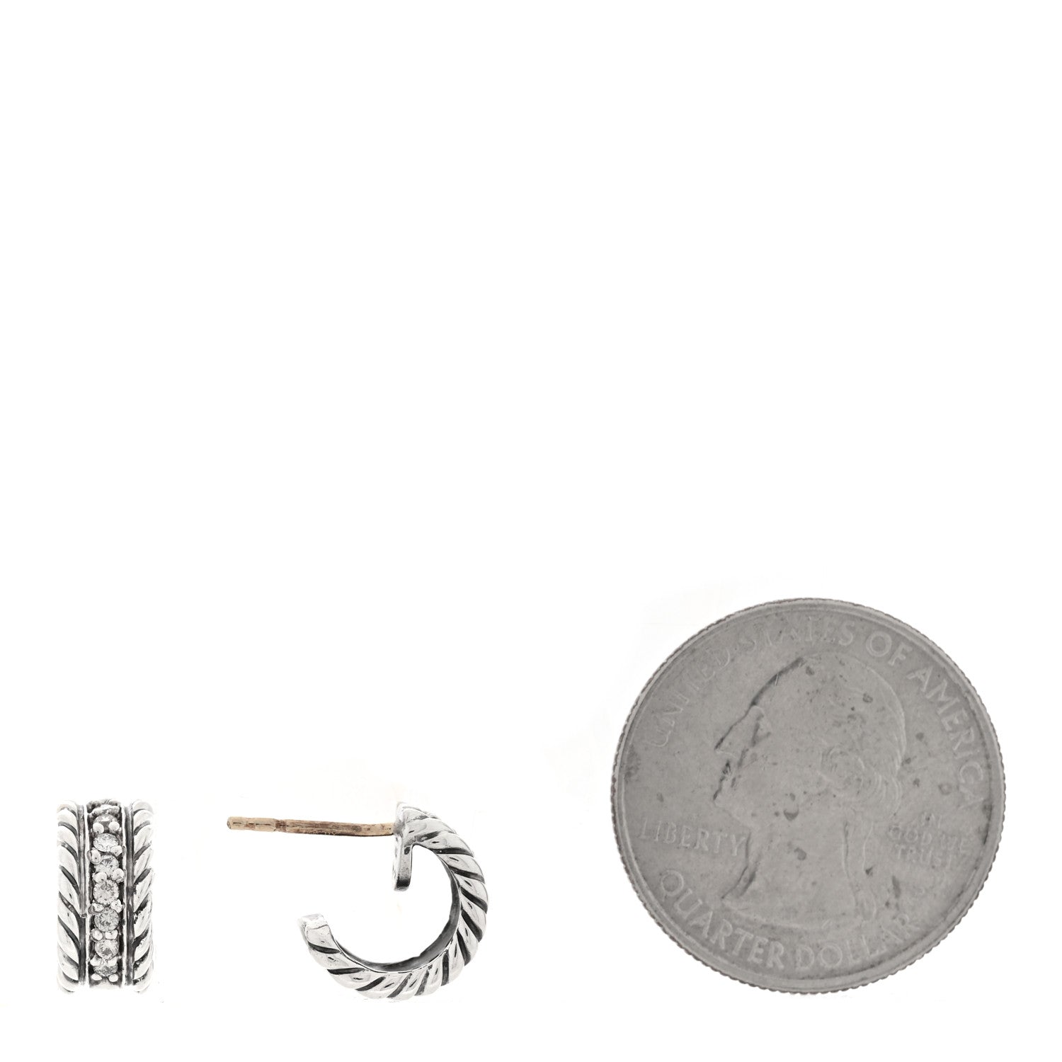 David Yurman Sterling Silver Diamond 12mm Cable Hoop Earrings 2 of 4