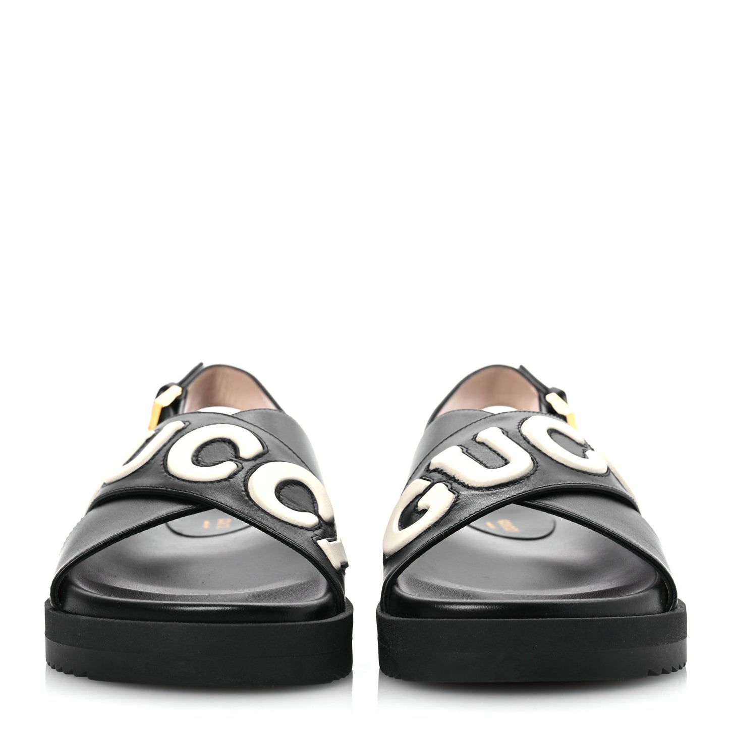 Logo Calfskin Slingback Sandals 36 Black