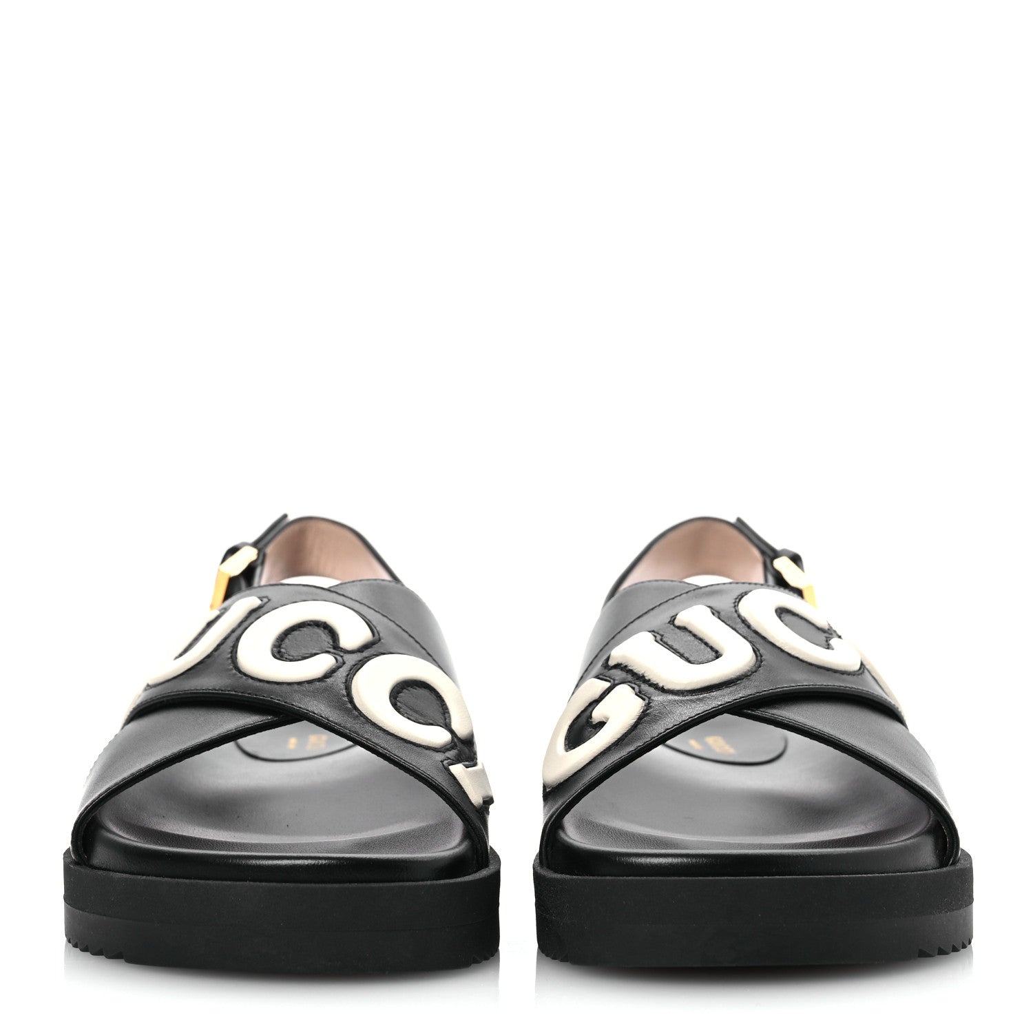 Gucci Logo Calfskin Slingback Sandals 36 Black 3 of 12