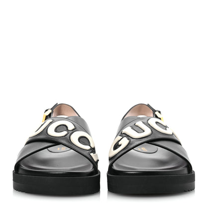 Gucci Logo Calfskin Slingback Sandals 36 Black 3 of 12