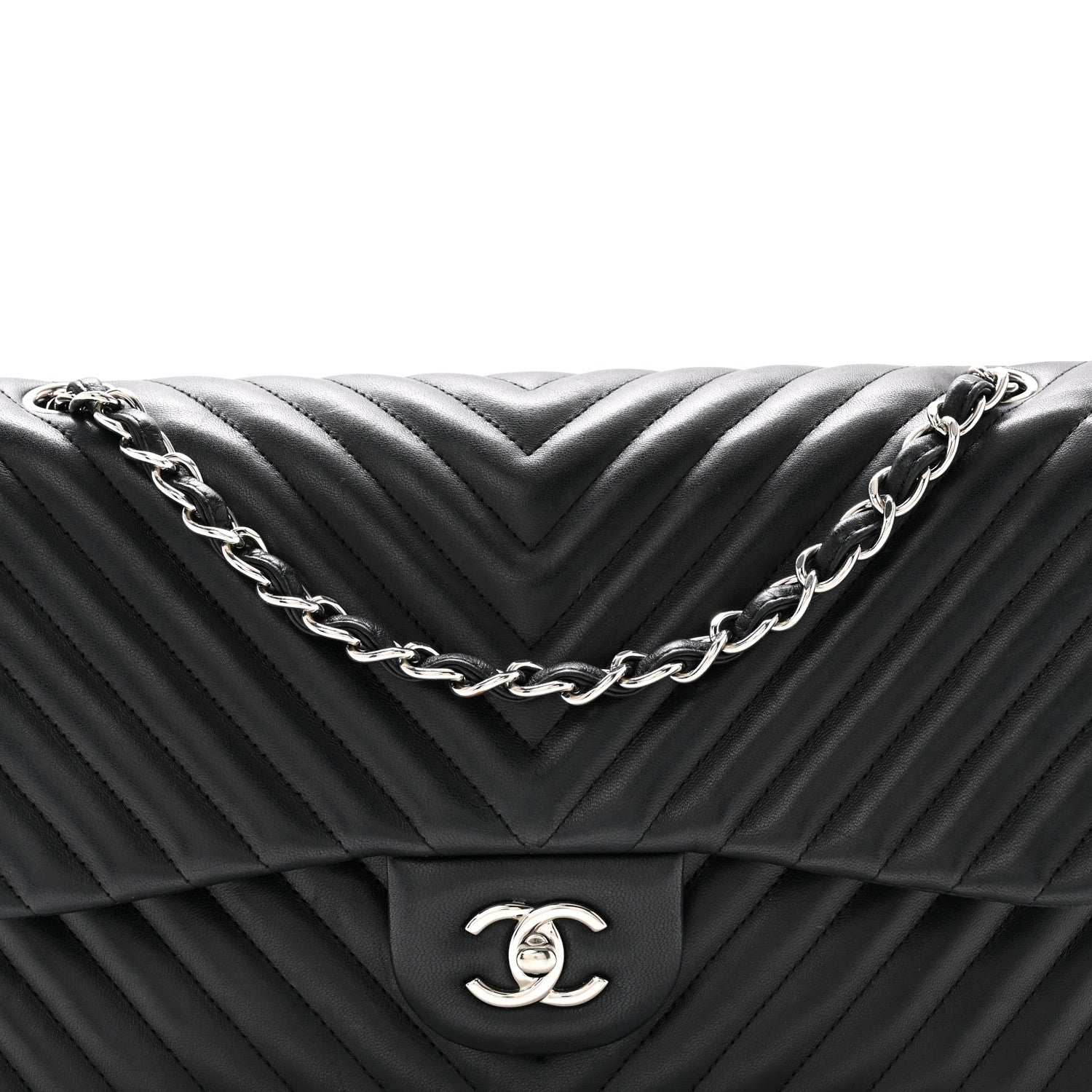 Chanel Lambskin Chevron Quilted Jumbo Double Flap Black 8 of 11
