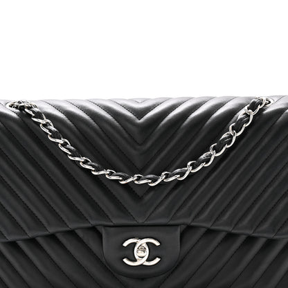 Chanel Lambskin Chevron Quilted Jumbo Double Flap Black 8 of 11