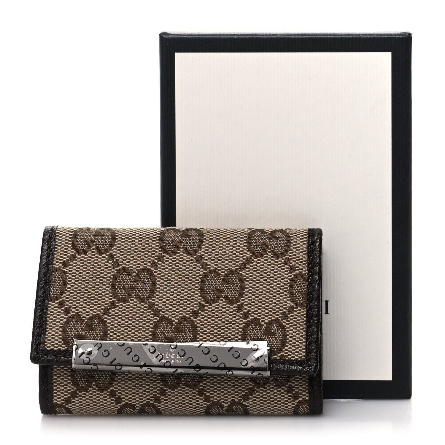 Gucci Monogram Textured Calfskin Metal Bar 6 Key Holder Case Beige Ebony Cocoa 10 of 10