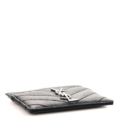 Saint Laurent Grain De Poudre Matelasse Chevron Monogram Credit Card Case Black 4 of 8