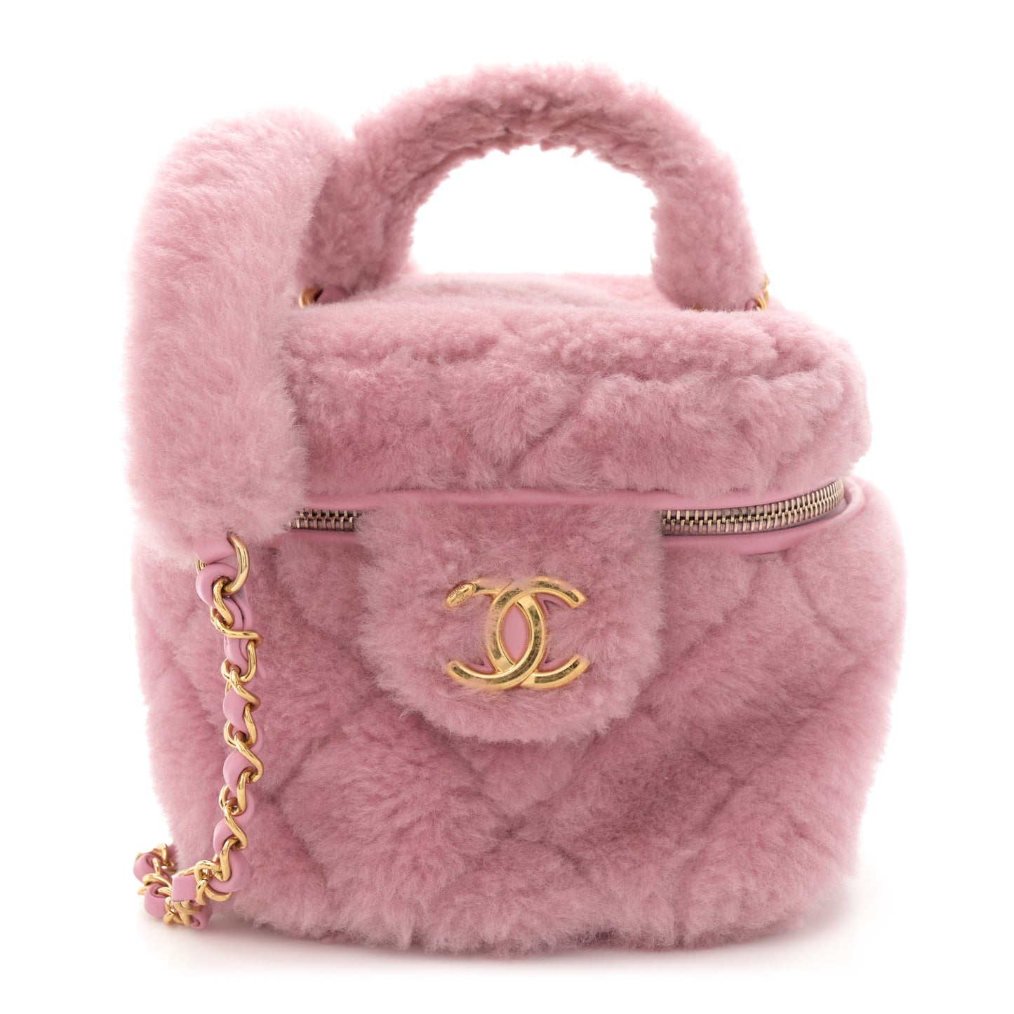 Shearling Lambskin Quilted Small CC Vanity Case Pink