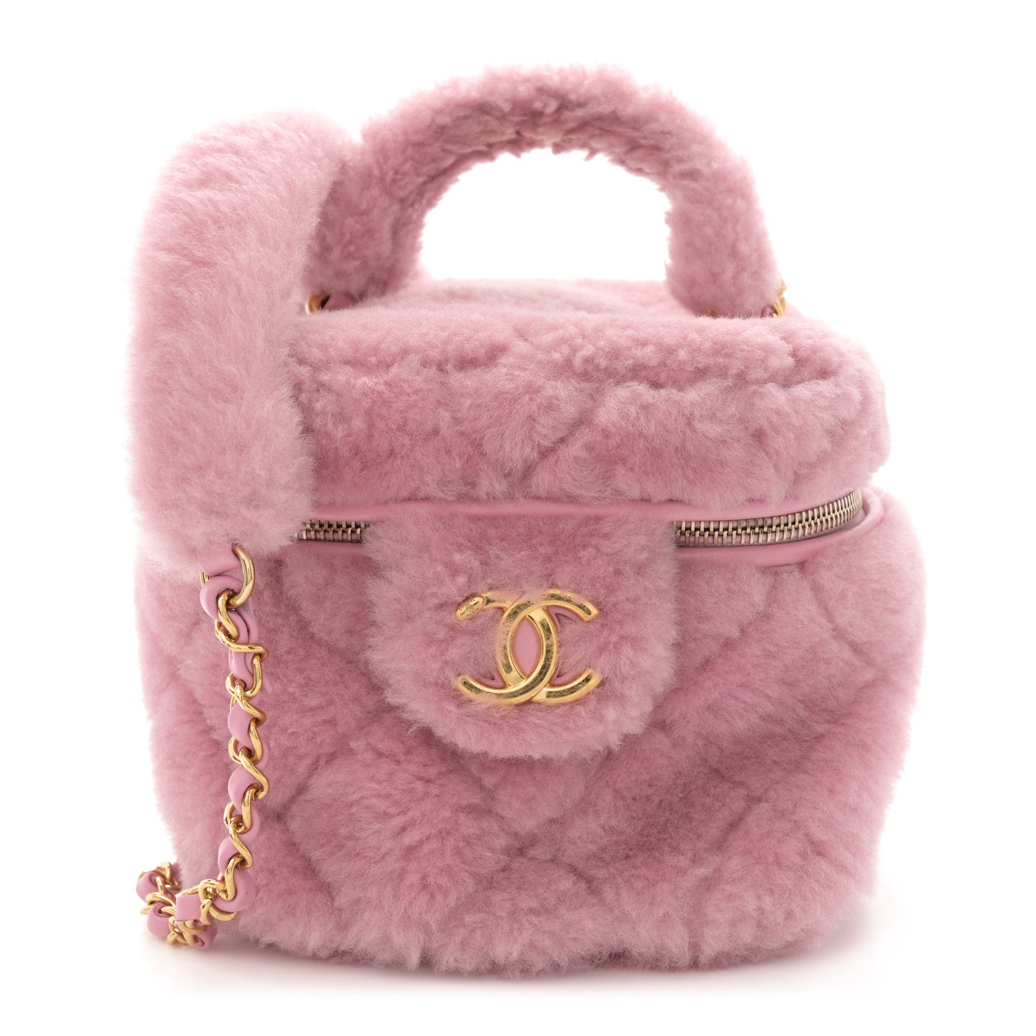 Chanel Shearling Lambskin Quilted Small CC Vanity Case Pink 1 of 11