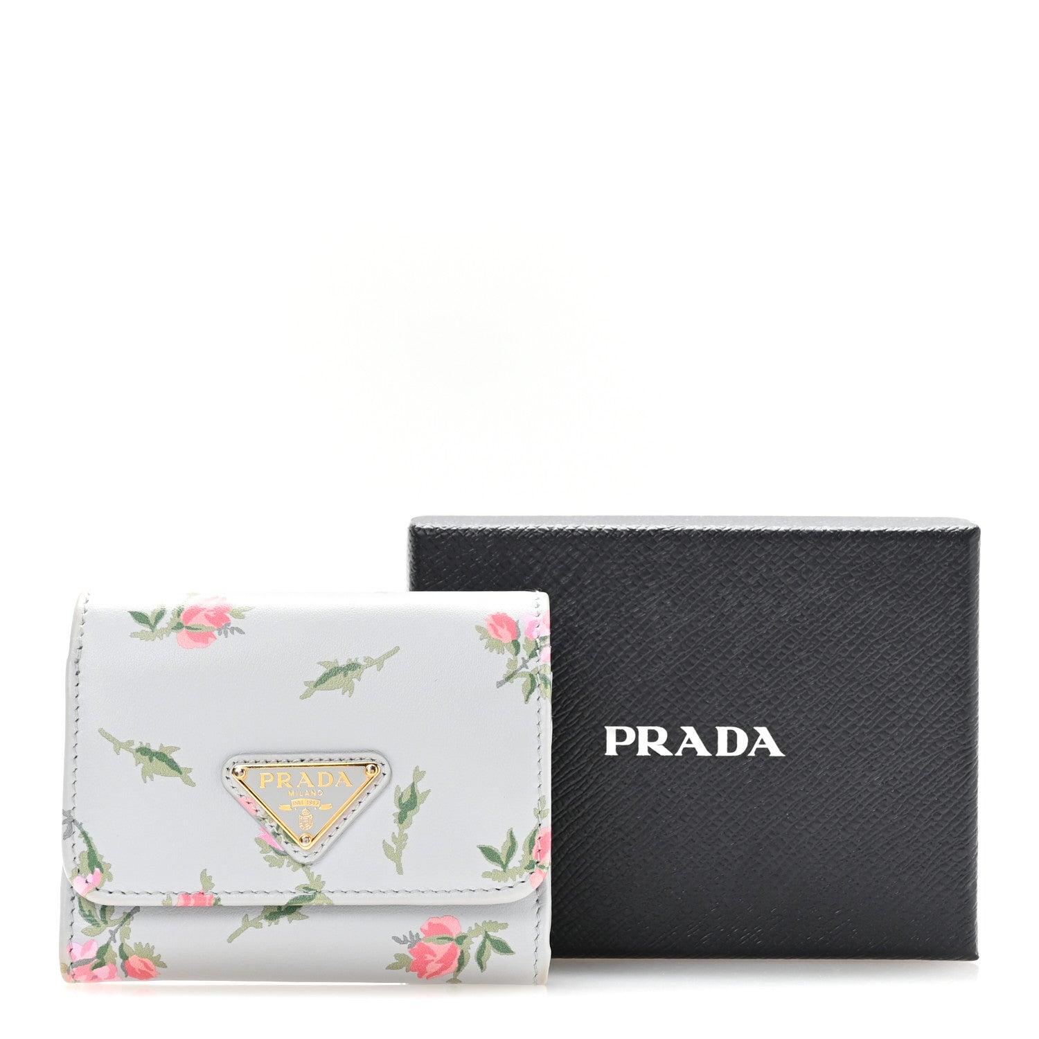 Prada Vitello Rose Metal Tri-Fold Compact Wallet Perla 8 of 8