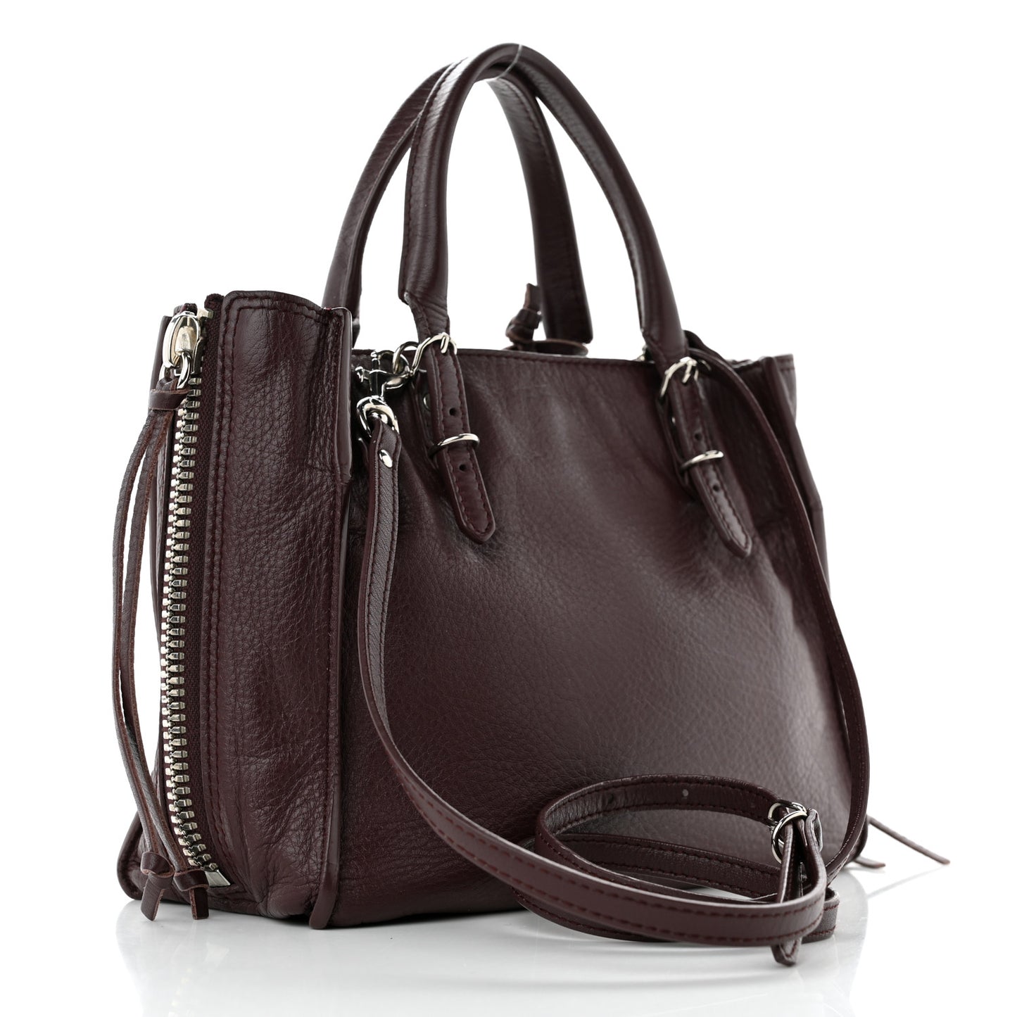 Calfskin Papier Mini A4 Zip Around Tote Rouge Aubergine