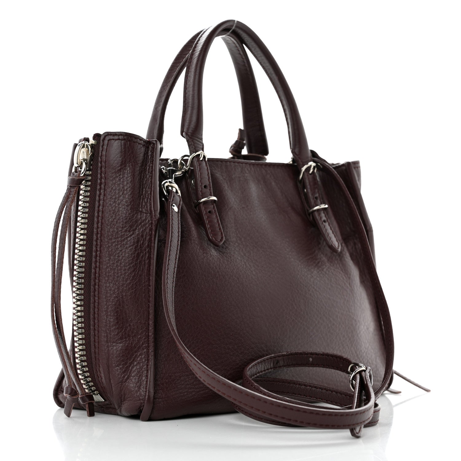 Balenciaga Calfskin Papier Mini A4 Zip Around Tote Rouge Aubergine 3 of 12