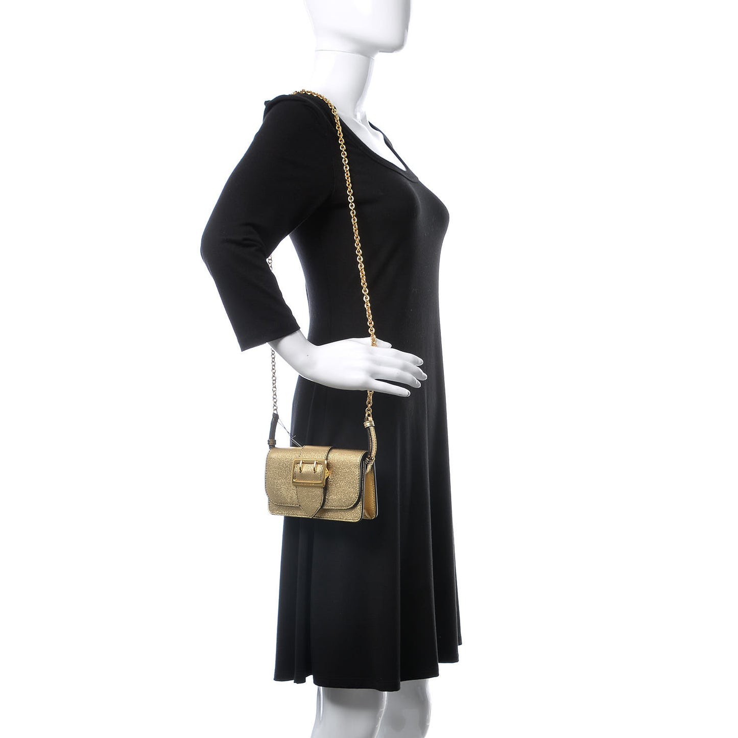 Metallic Soft Grain Calfskin Mini Phone Buckle Bag Gold