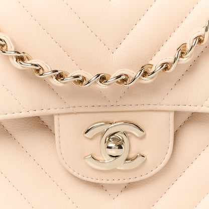 Chanel Caviar Chevron Quilted Small Double Flap Beige 9 of 12