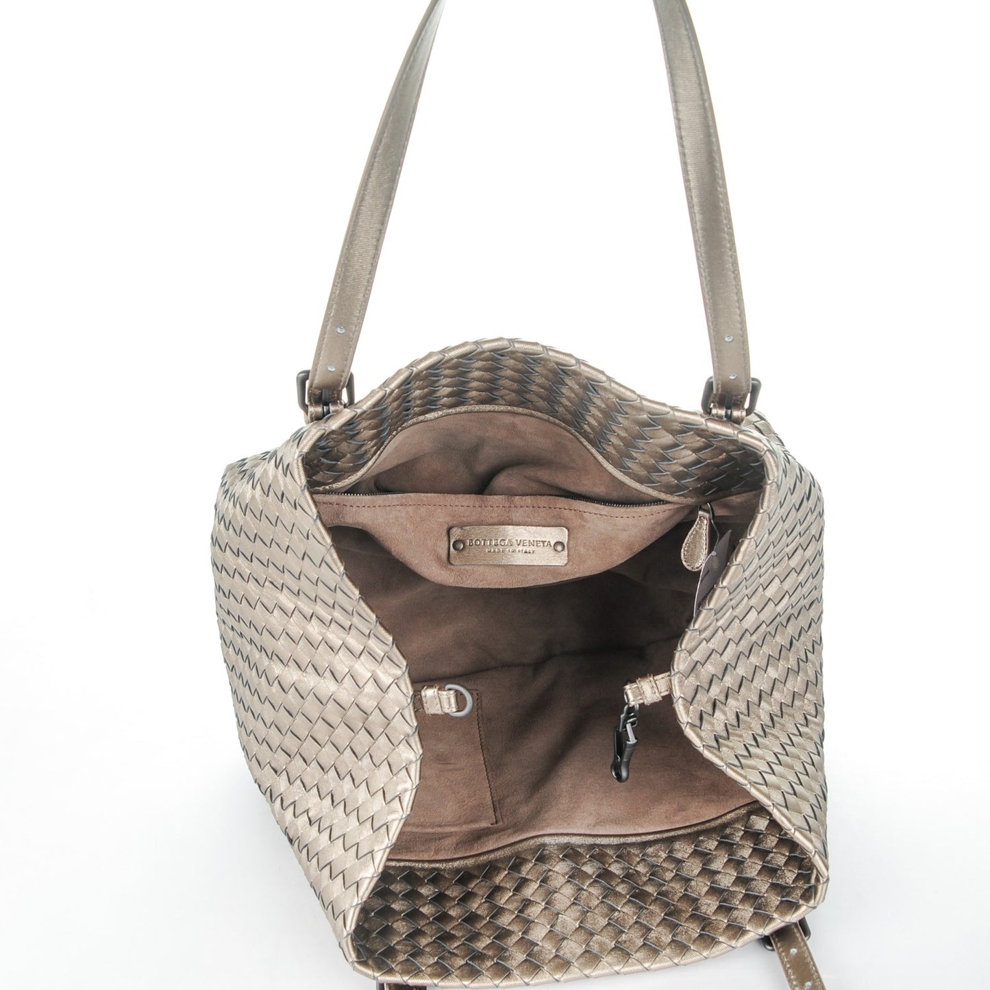 Metallic Grosgrain Intrecciato Medium A Shape Seamless Tote Fume