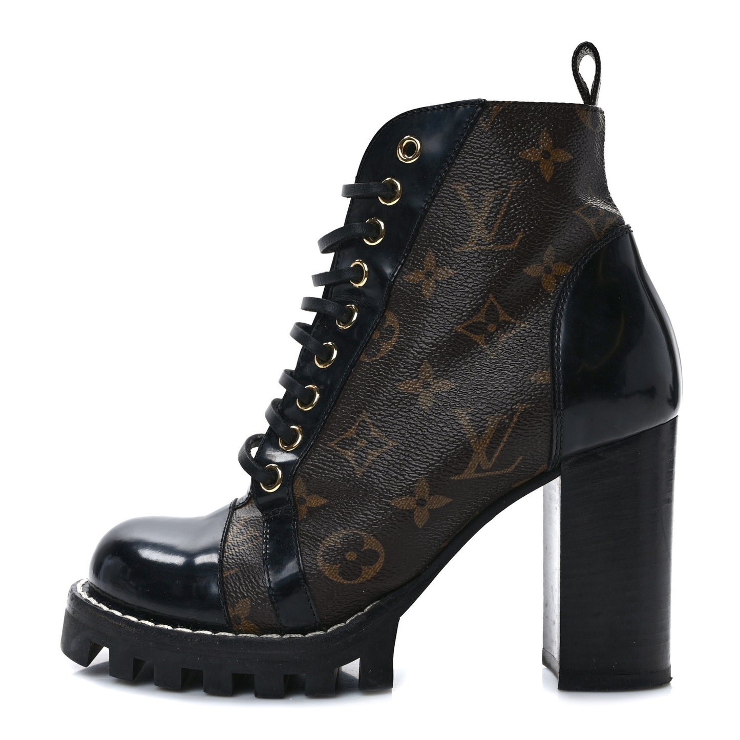 Patent Calfskin Monogram Star Trail Ankle Boots 36 Black