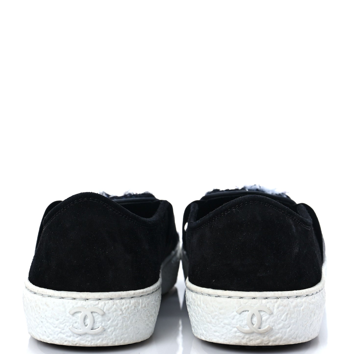 Suede Calfskin Tweed Womens Slip On Sneakers 36 Black Navy Silver