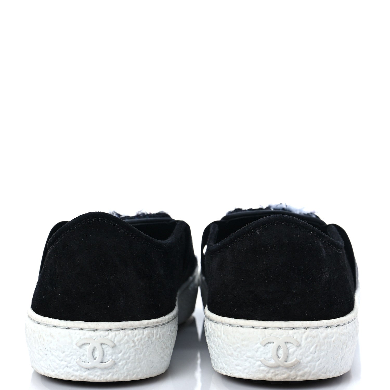 Chanel Suede Calfskin Tweed Womens Slip On Sneakers 36 Black Navy Silver 5 of 9