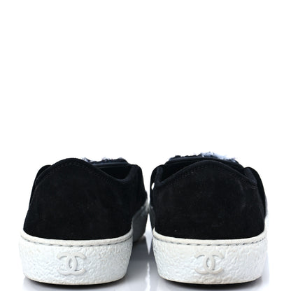 Chanel Suede Calfskin Tweed Womens Slip On Sneakers 36 Black Navy Silver 5 of 9