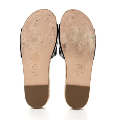 Chanel Patent Calfskin Crystal CC Espadrille Slip On Sandals 38 Black 5 of 9