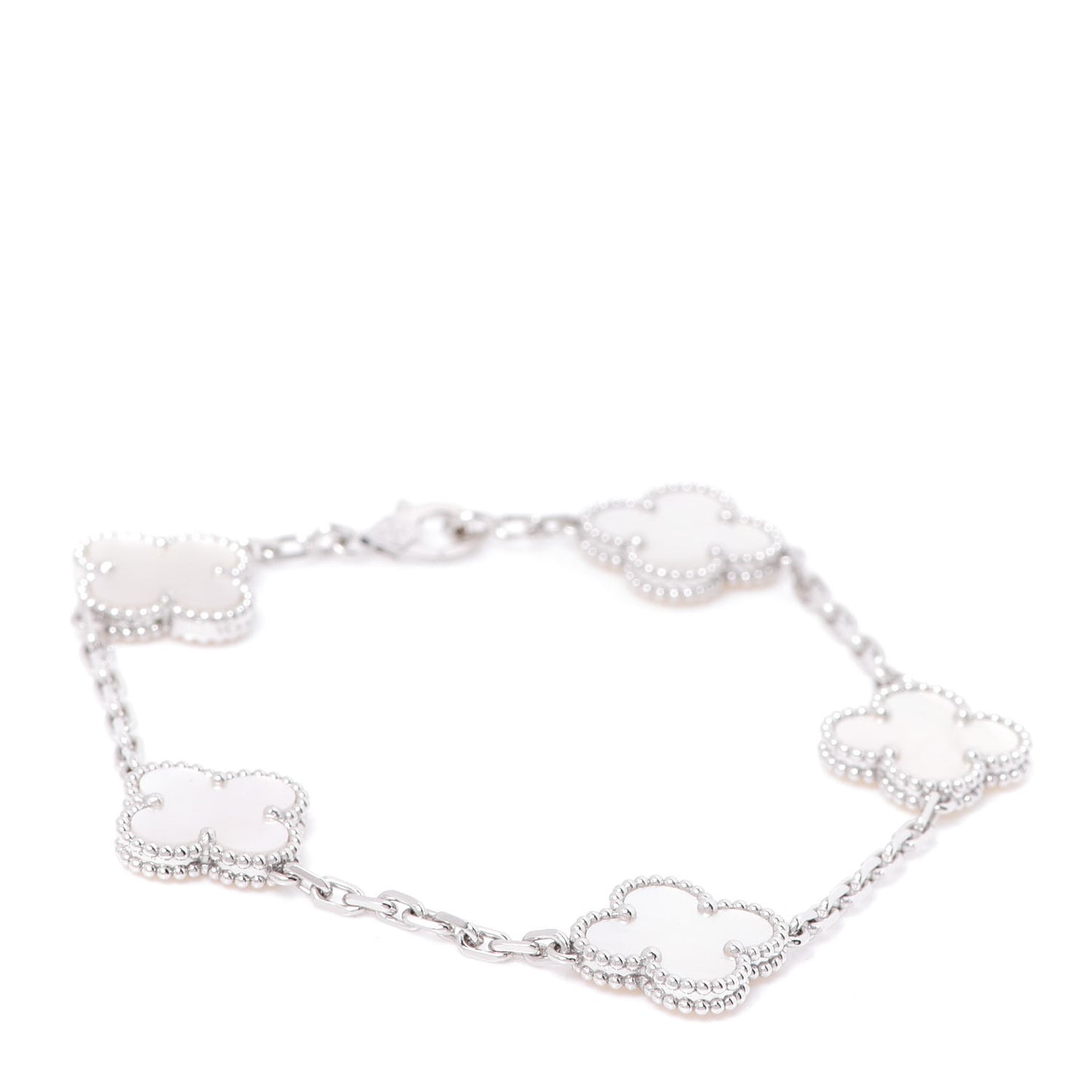 18K White Gold Mother of Pearl 5 Motifs Vintage Alhambra Bracelet