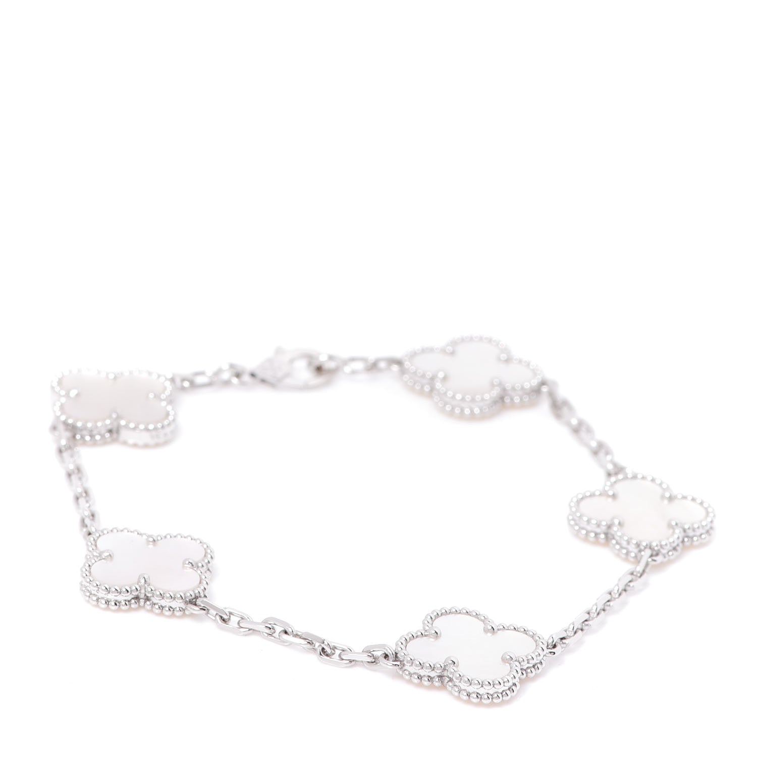 Van Cleef & Arpels 18K White Gold Mother of Pearl 5 Motifs Vintage Alhambra Bracelet 1 of 7