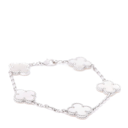 Van Cleef & Arpels 18K White Gold Mother of Pearl 5 Motifs Vintage Alhambra Bracelet 1 of 7