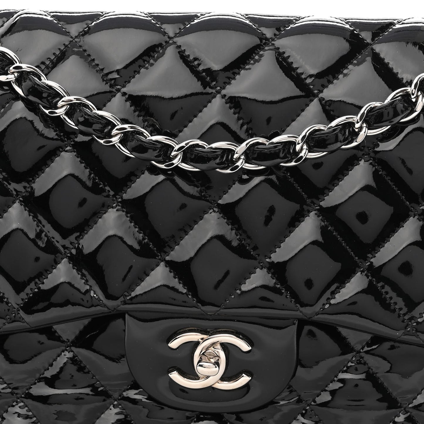 Patent Quilted Jumbo Double Flap Black