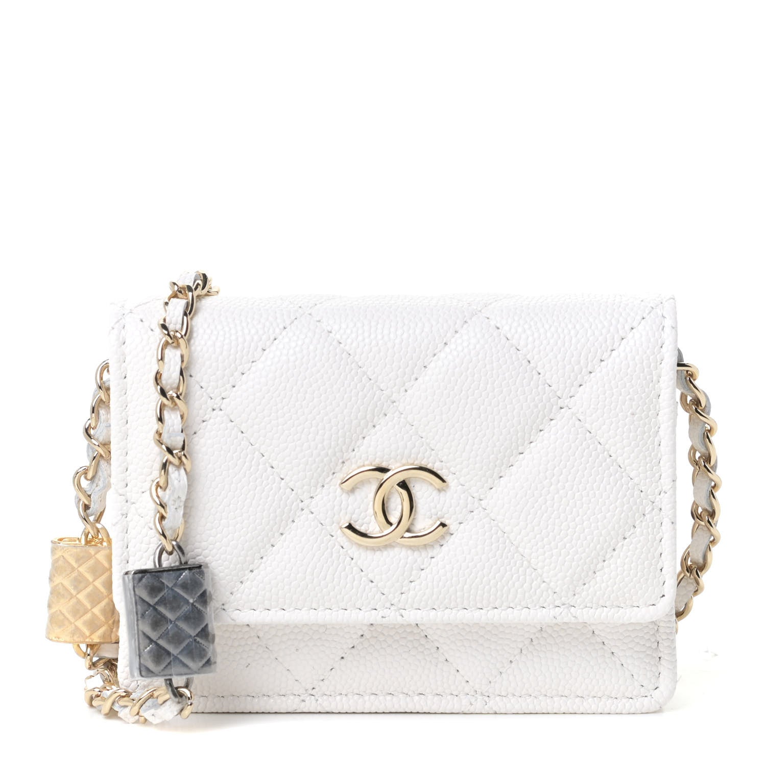 Chanel Caviar Quilted Belt Bag With Charms On Chain White 1 of 9