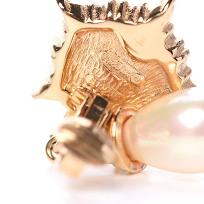 Christian Dior Pearl Crystal Drop Clip On Earrings Gold 4 of 5