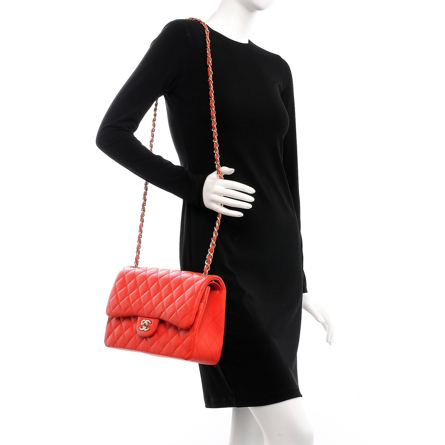 Lambskin Quilted Jumbo Double Flap Red
