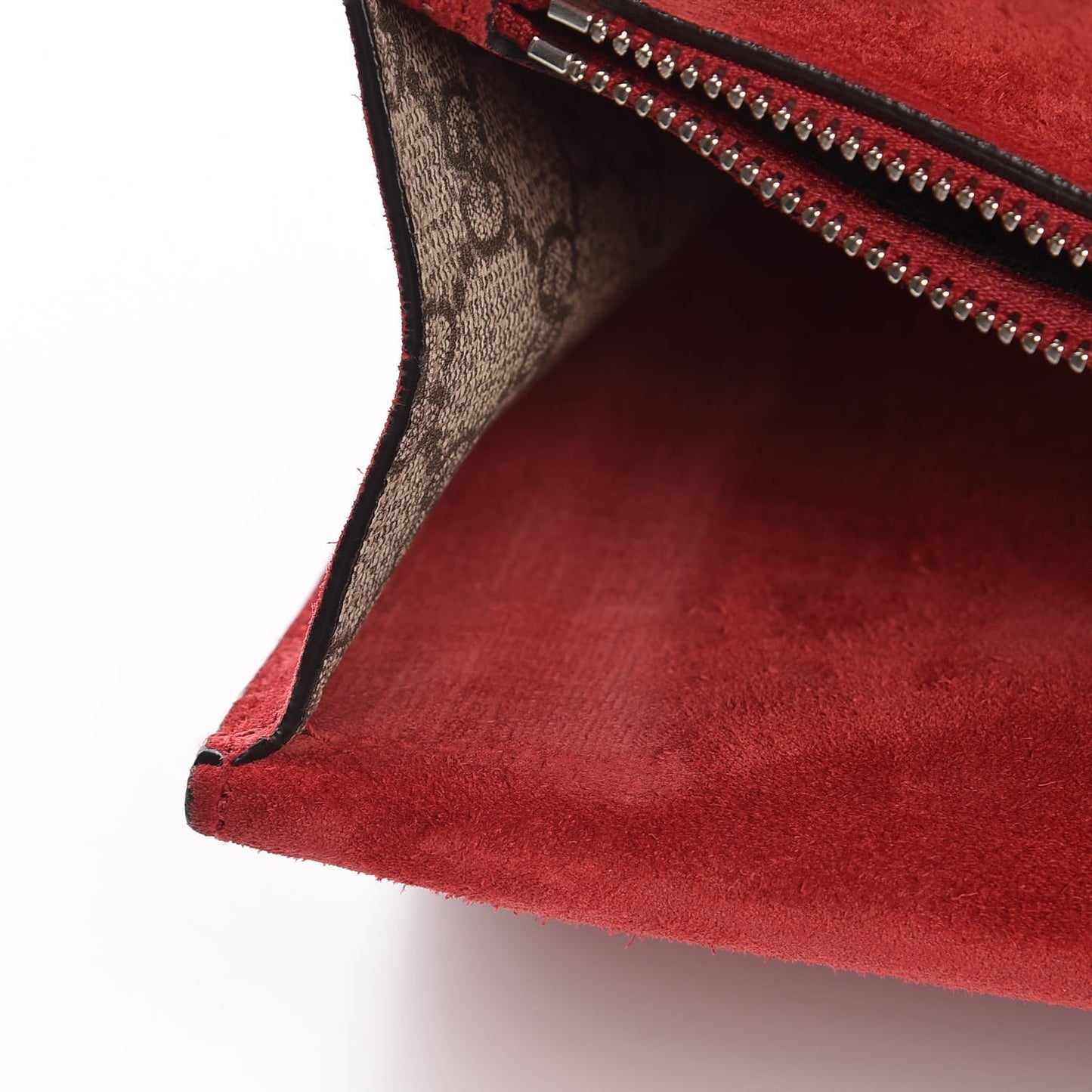 GG Supreme Monogram Suede Cudu Medium Dionysus Shoulder Bag Beige Ebony Vulcanic Red