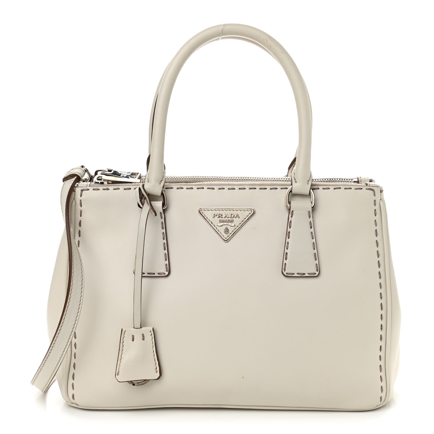 Prada City Calf Hand Stitched Small Galleria Double Zip Tote Talco 1 of 19