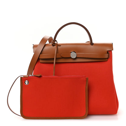 Hermes Vache Hunter Toile Herbag Zip Retourne 31 PM Orange Mecano Fauve 3 of 12