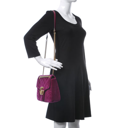 Gucci Velvet Matelasse Medium GG Marmont Shoulder Bag Fuchsia Violet Cyclamen 2 of 9