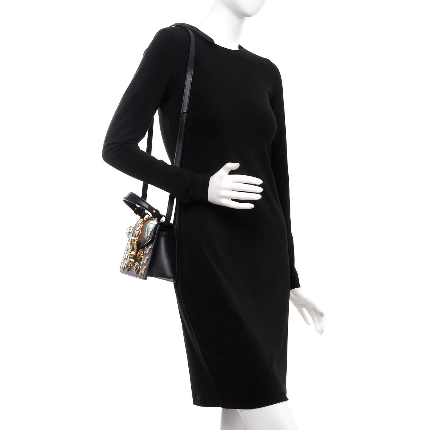 Calfskin Animal Studs Mini Sylvie Top Handle Bag Black